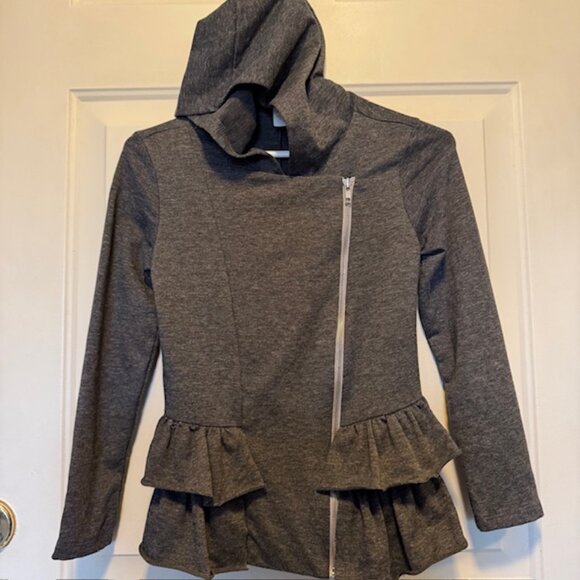 Kiddo by Katie Charcoal Grey Ruffled Zip Jacket Top sz 12 - Picture 1 of 10